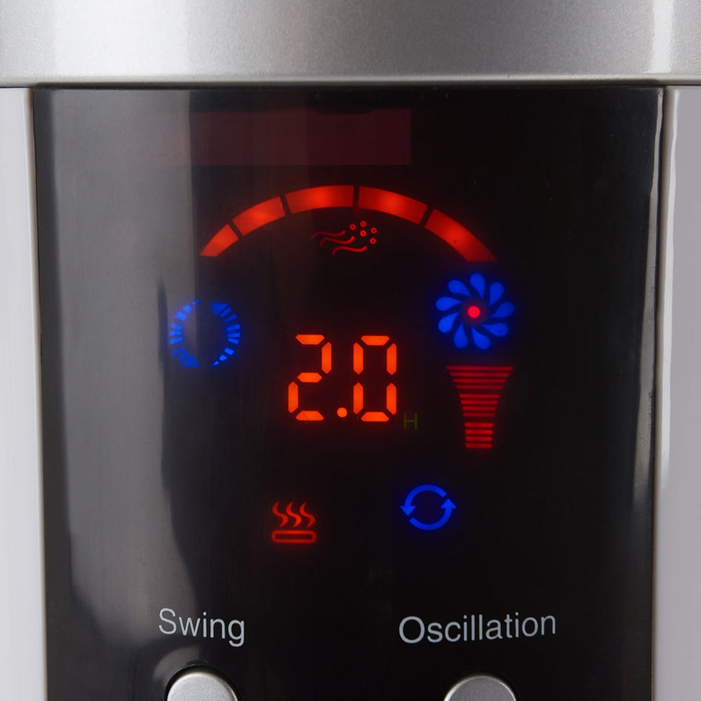 Ventilador nebulizador portátil de pedestal, flujo de aire oscilante, pantalla LED blanca, enfriamiento evaporativo