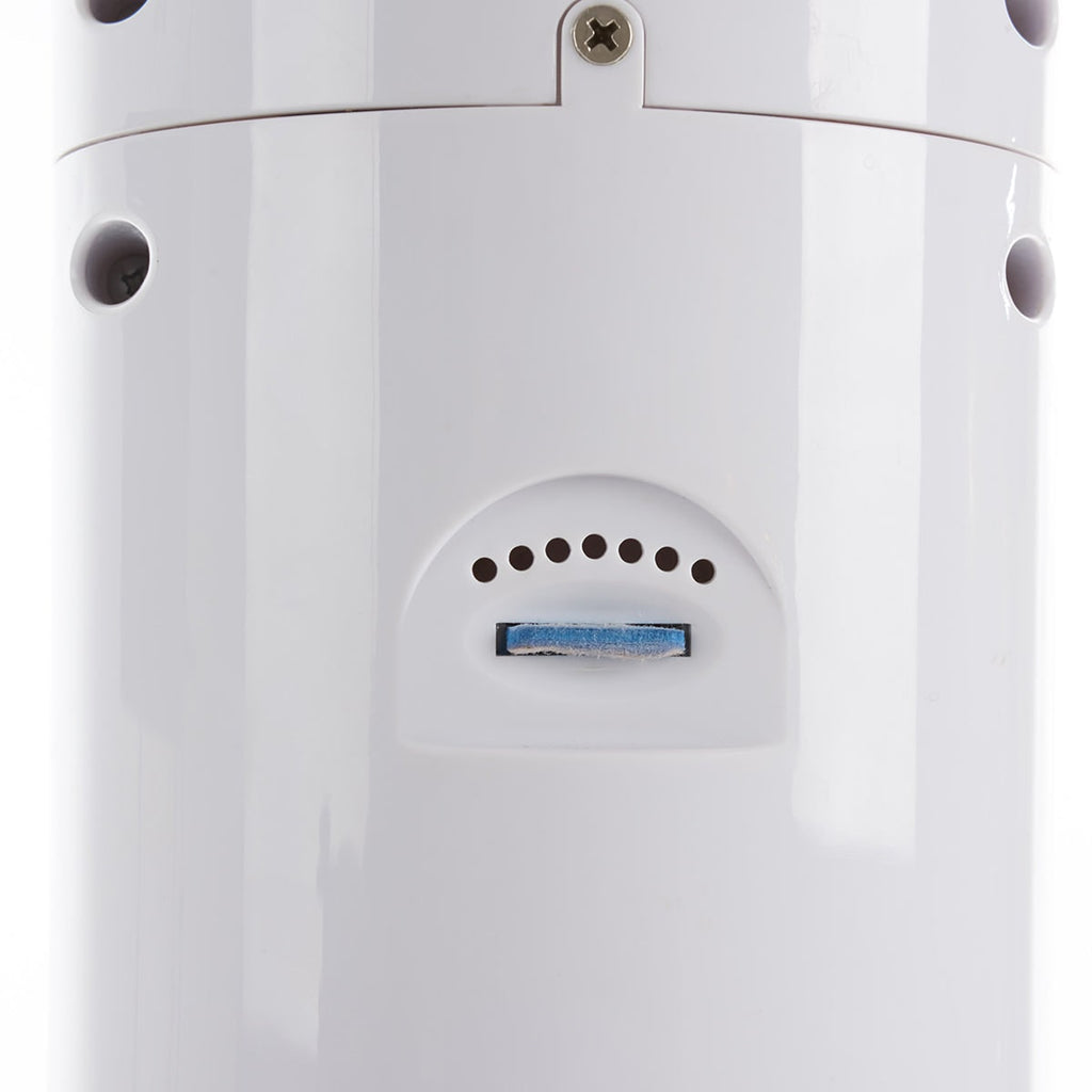 Ventilador nebulizador portátil de pedestal, flujo de aire oscilante, pantalla LED blanca, enfriamiento evaporativo