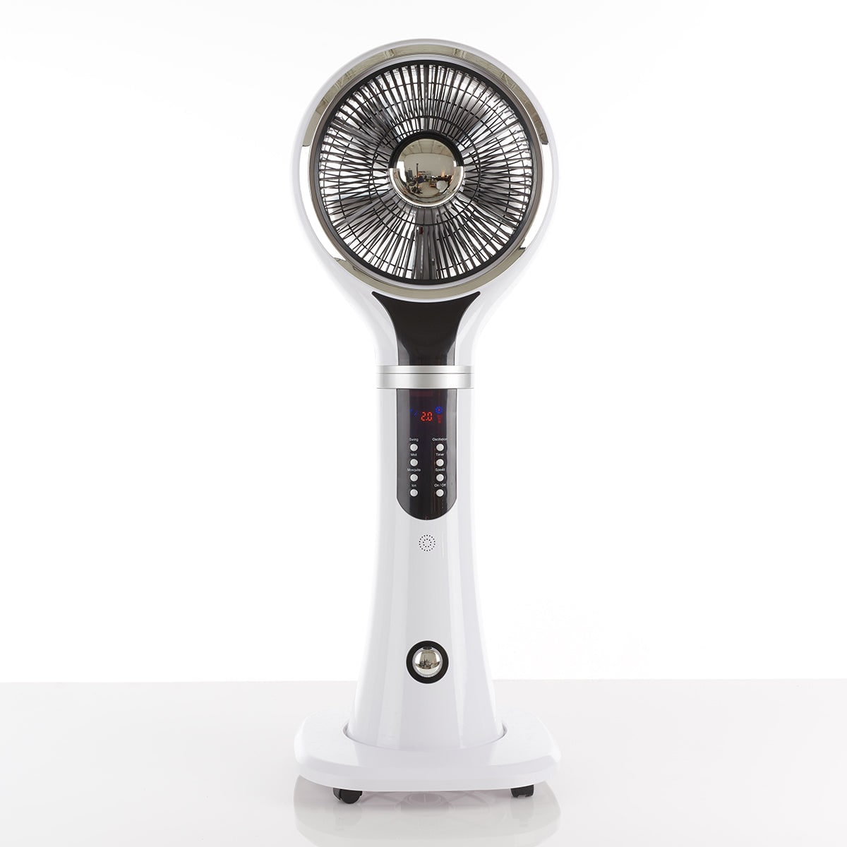 Ventilador nebulizador portátil de pedestal, flujo de aire oscilante, pantalla LED blanca, enfriamiento evaporativo