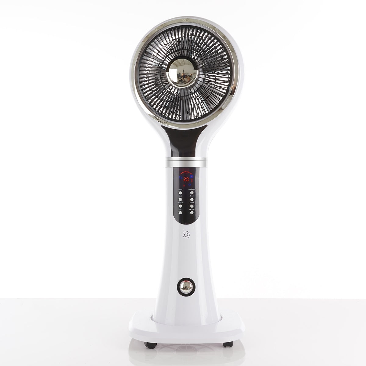 Portable Pedestal Misting Fan, Oscillating Airflow, White LED Display, Evaporative Cooling
