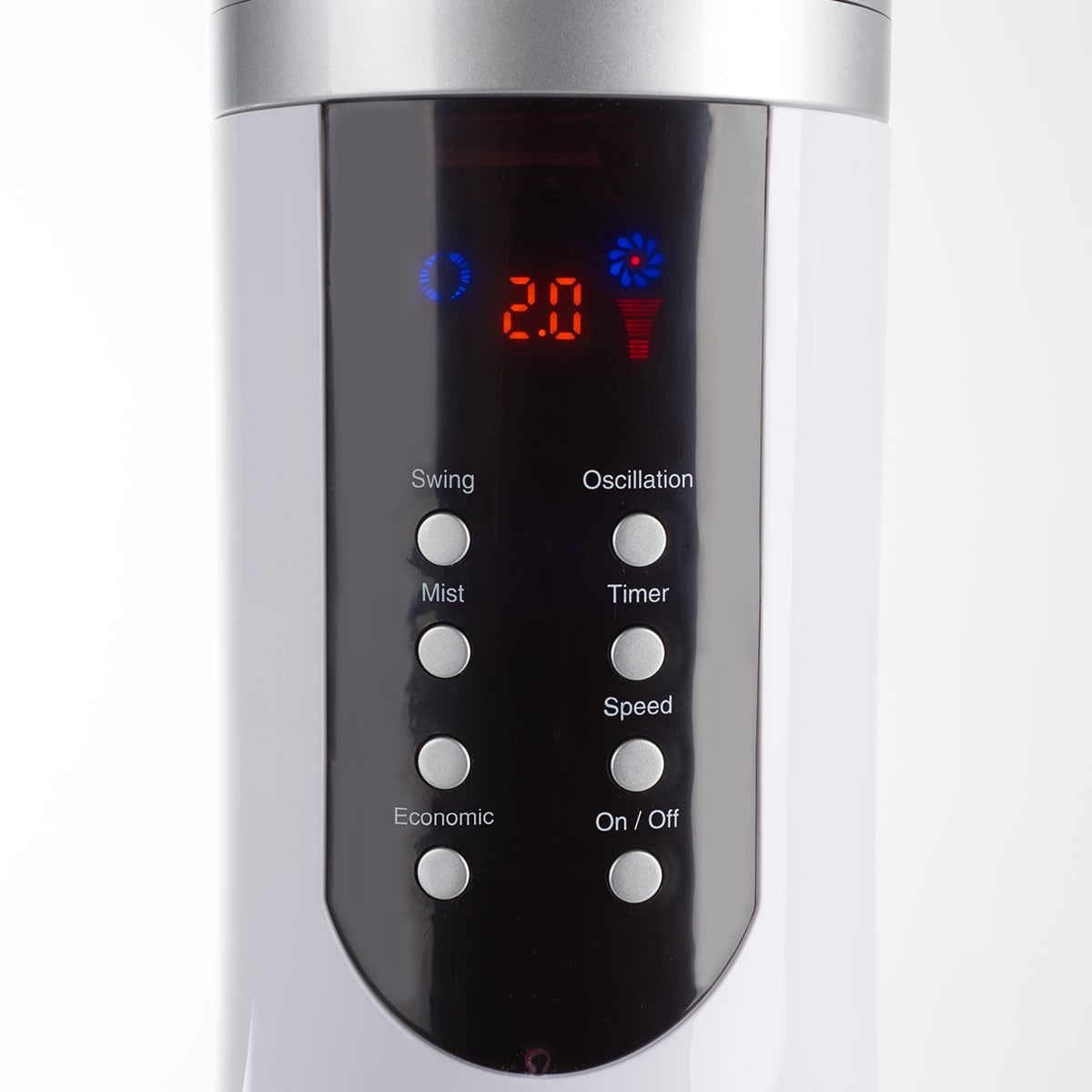 Portable Pedestal Misting Fan, Oscillating Airflow, White LED Display, Evaporative Cooling