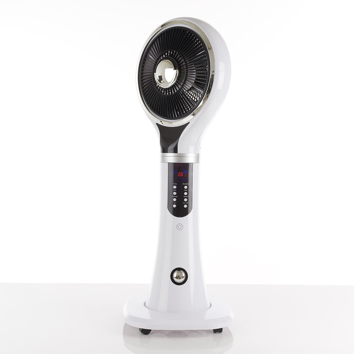 Portable Pedestal Misting Fan, Oscillating Airflow, White LED Display, Evaporative Cooling