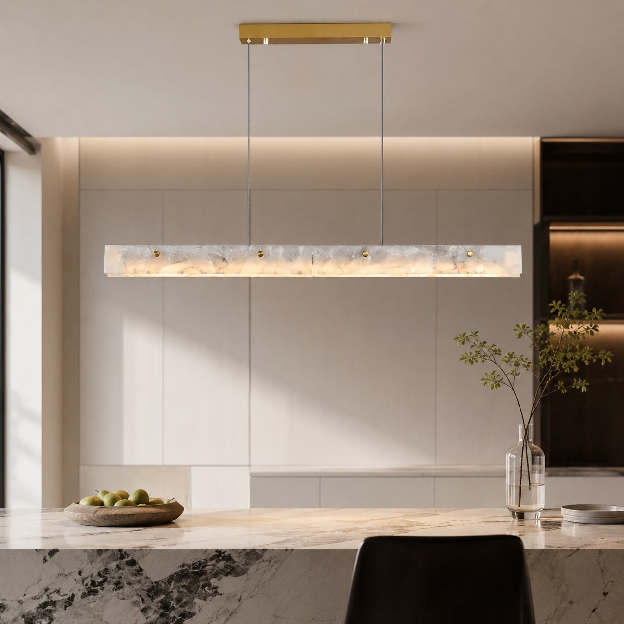 Moderne Pendelleuchte mit verstellbarer Aufhängung, Marmor und Stahl, LED-Beleuchtung für Esszimmer und Küche | ribuella