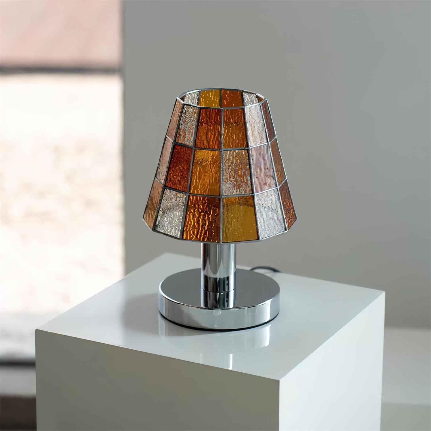 Fun Guy Table Lamp Contemporary Geometric Silhouette In Amber Blue And Clear Colors