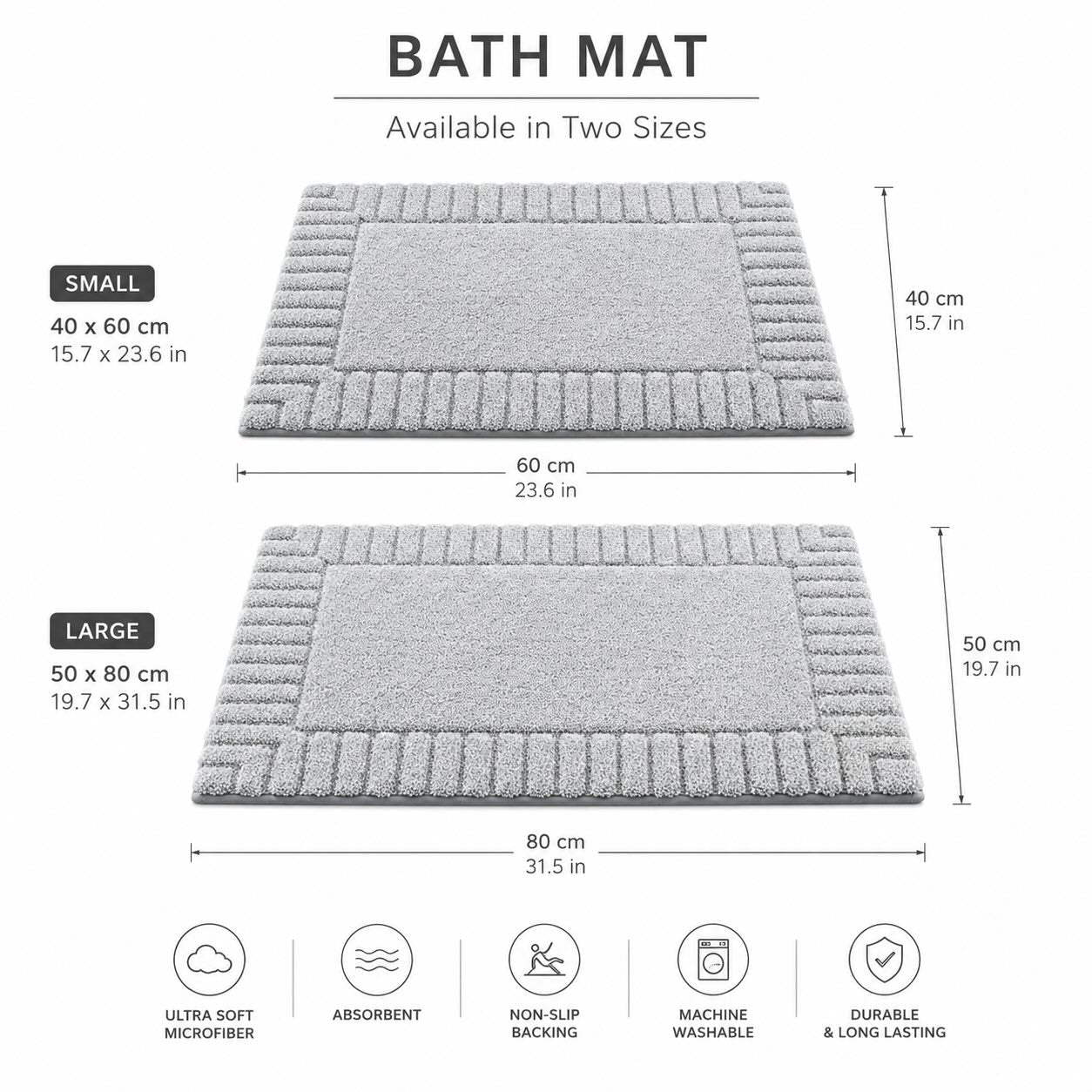 Covoraș de baie modern Stripe, cu suprafață moale din material flocat, antiderapant și cu uscare rapidă, pentru baie și bucătărie | ribuella