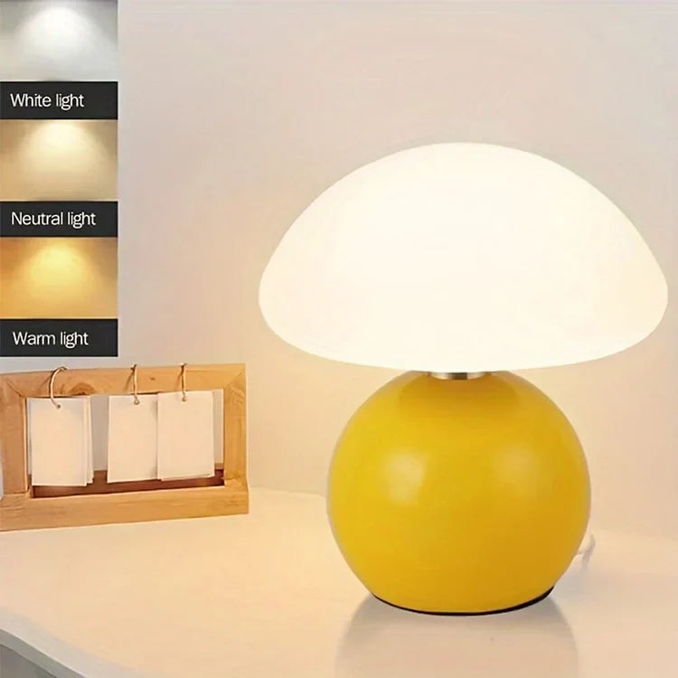 Retro krémová stolní lampa ve tvaru houby, noční světlo inspirované Bauhausem