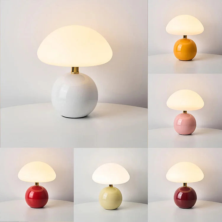 Retro krémová stolní lampa ve tvaru houby, noční světlo inspirované Bauhausem