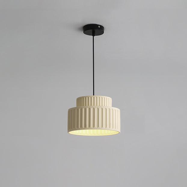 Fluted Resin Drum Pendant Light, Nordic Minimalist Textured Shade