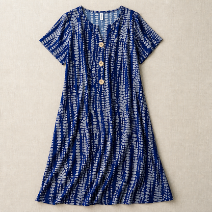 VelaMuse – Relaxed Button-Front Abstract Print Swing Dress with Pockets | ribuella