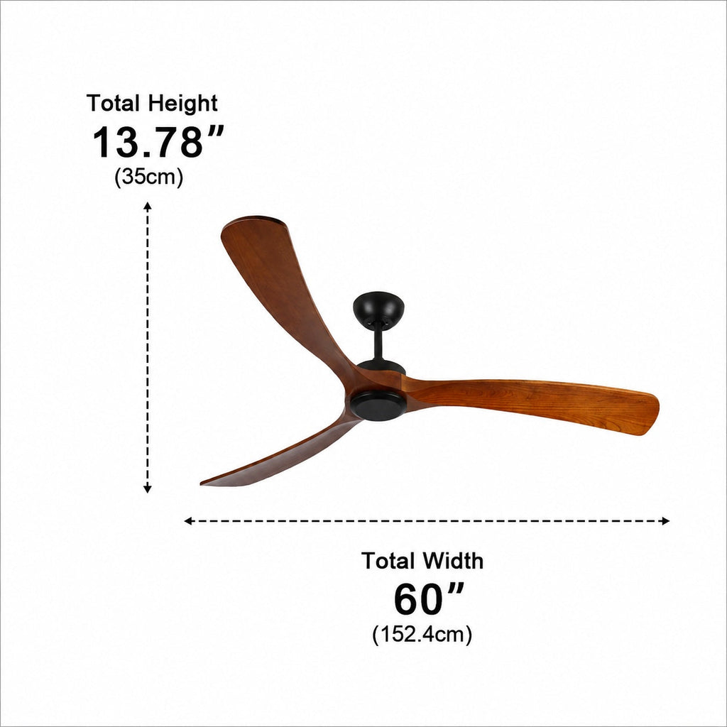 Modern Outdoor Ceiling Fan with Walnut Wood Blades IP65 Waterproof Rating and 6-Speed Motor | ribuella