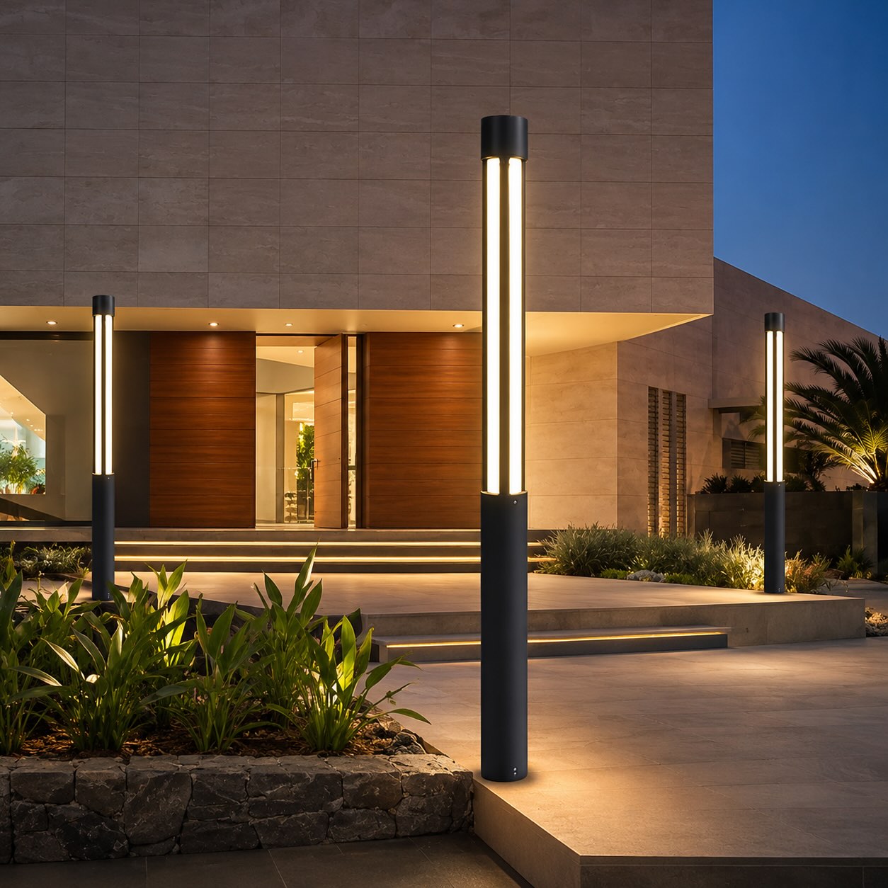 Moderne zylindrische Pollerleuchte für den Außenbereich, wasserdichte Aluminium-LED-Leuchte, 3000K, für die Wegbeleuchtung | ribuella