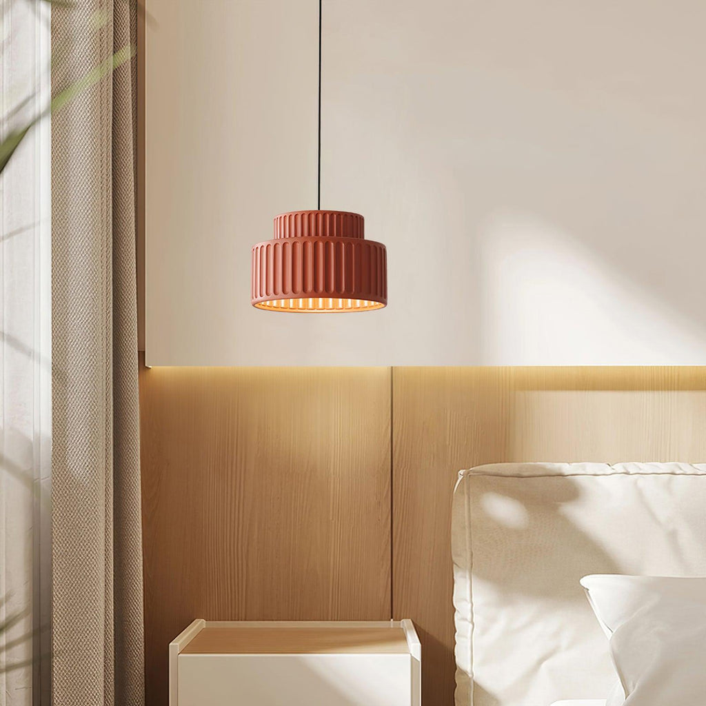 Fluted Resin Drum Pendant Light, Nordic Minimalist Textured Shade