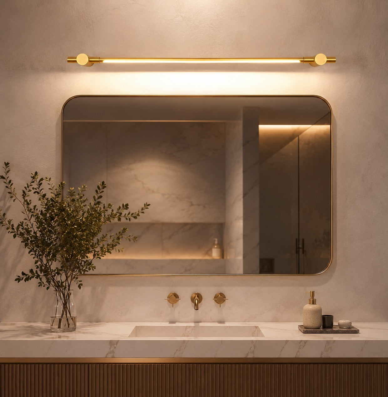 Modern Brass Bathroom Vanity Light Wall Mounted LED Fixture with Acrylic Shade 35.4 Inches | ribuella