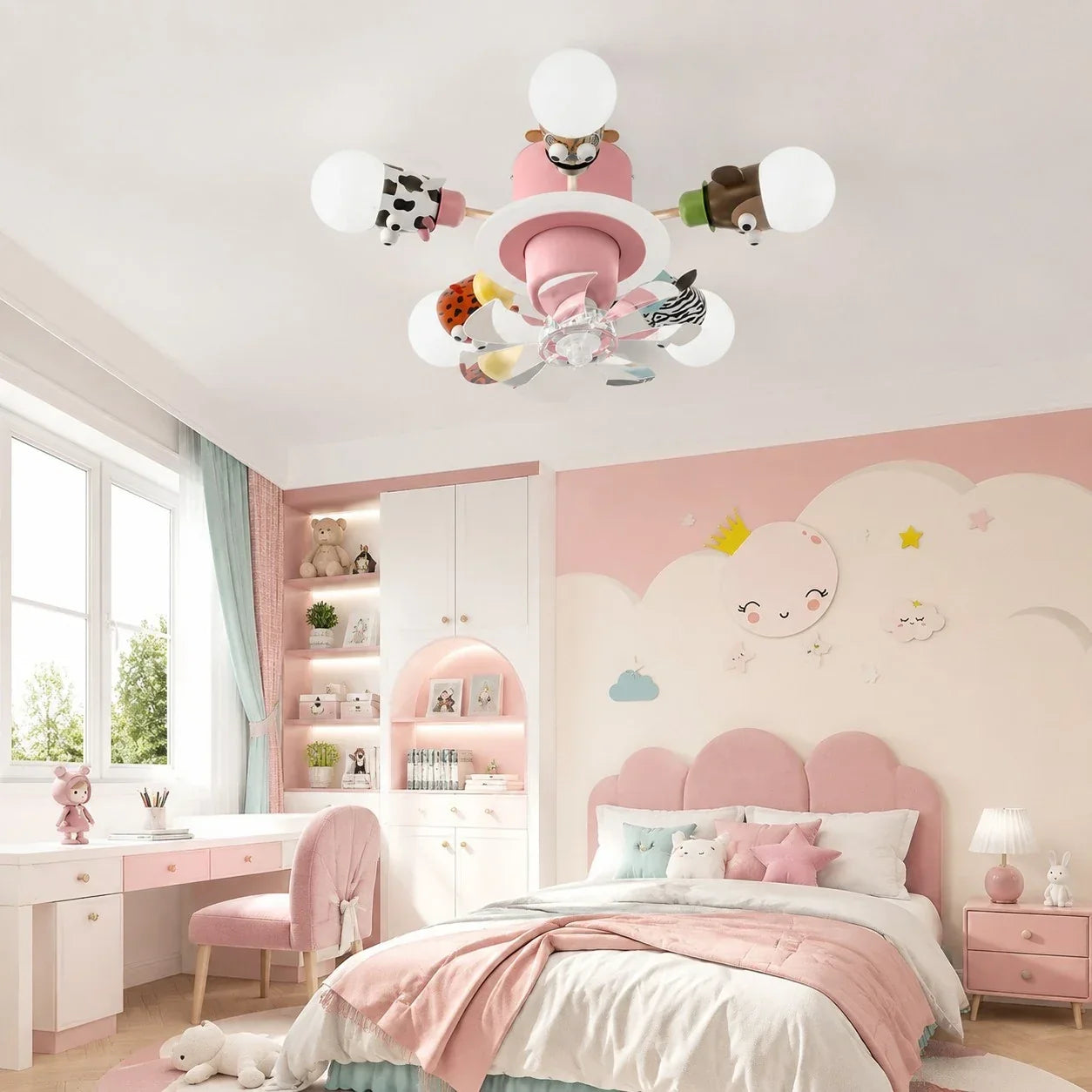 Kids Animal Ceiling Fan Light - Full-Spectrum Lighting, Globe Shades, Transparent Blades
