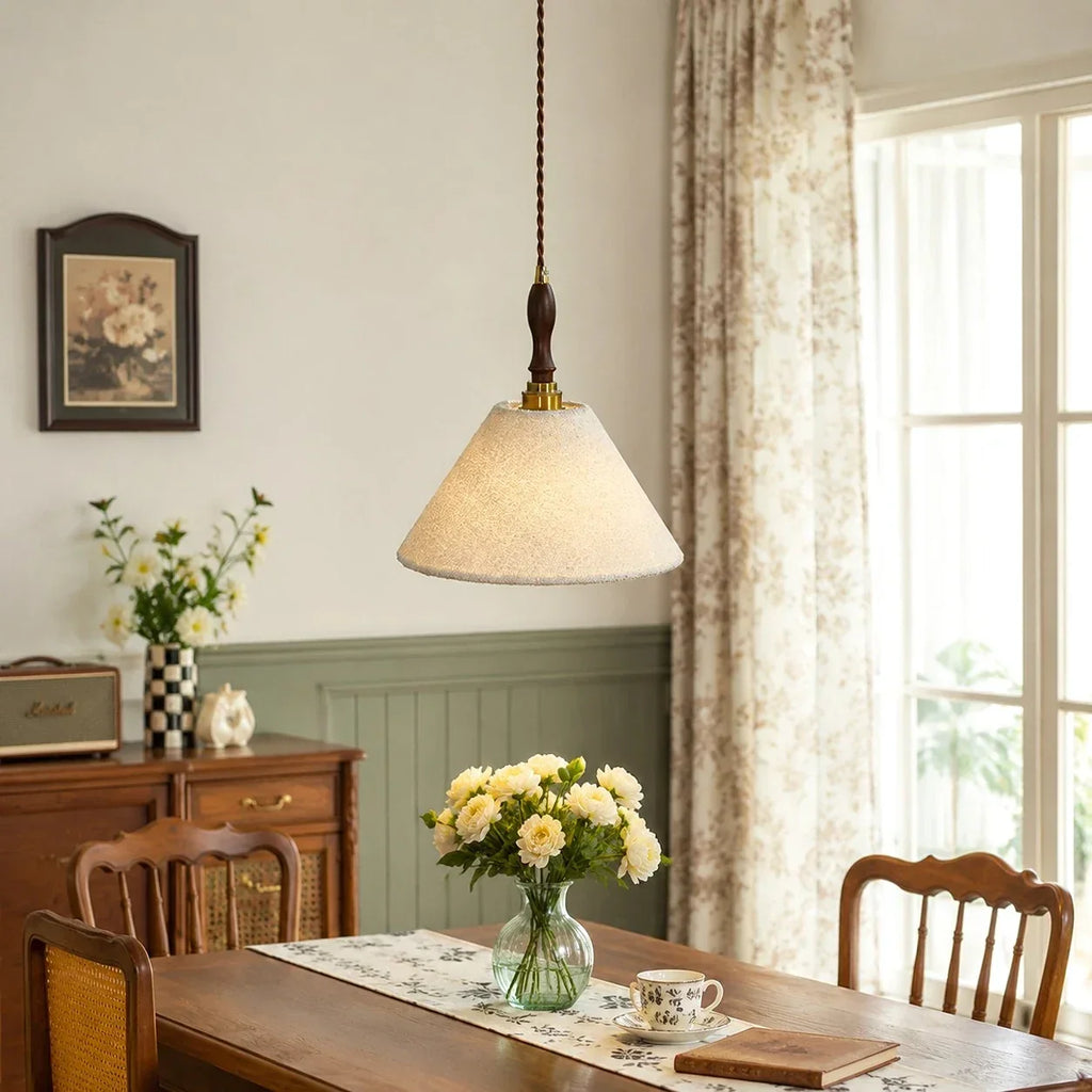 French Vintage Cream Fabric Pendant Light - Woven Texture Ceiling Shade