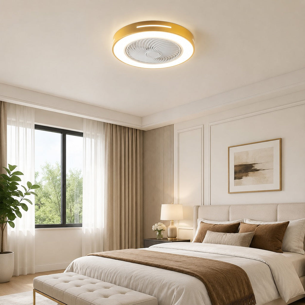 Moderner Deckenventilator ohne Flügel mit Beleuchtung, flache Montage, Eisen, einstellbare LED, 72 W, für den Wohnbereich | ribuella