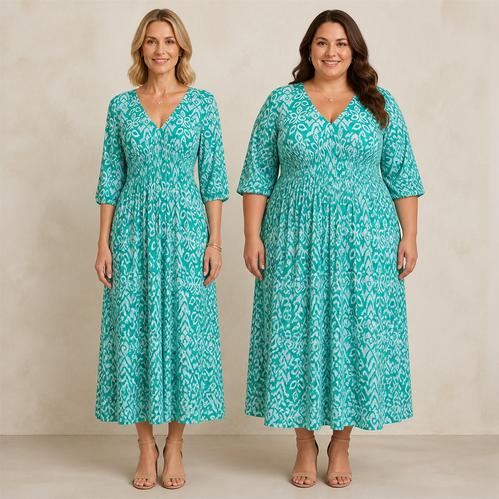 Serenelle Floral V-Neck Dress | Abrace as suas curvas com confiança natural durante todo o dia | ribuella
