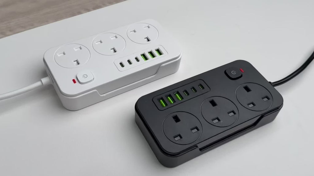 Ciabatta elettrica da 13A con 9 porte, 3 prese CA, 6 porte USB e cavo di prolunga da 2M