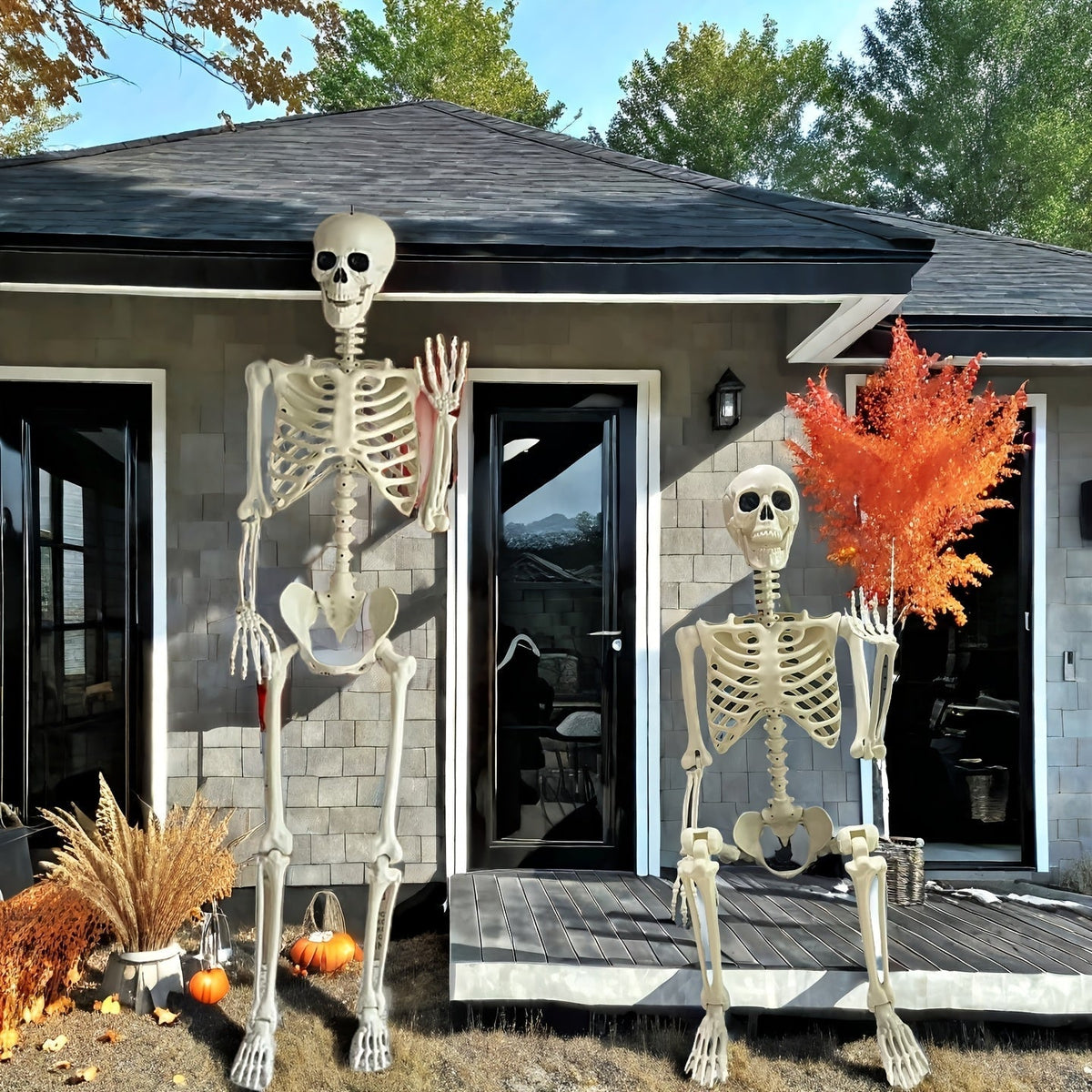 Stojąca scenografia w postaci ruchomego szkieletu na Halloween, wysokość 5.5 ft