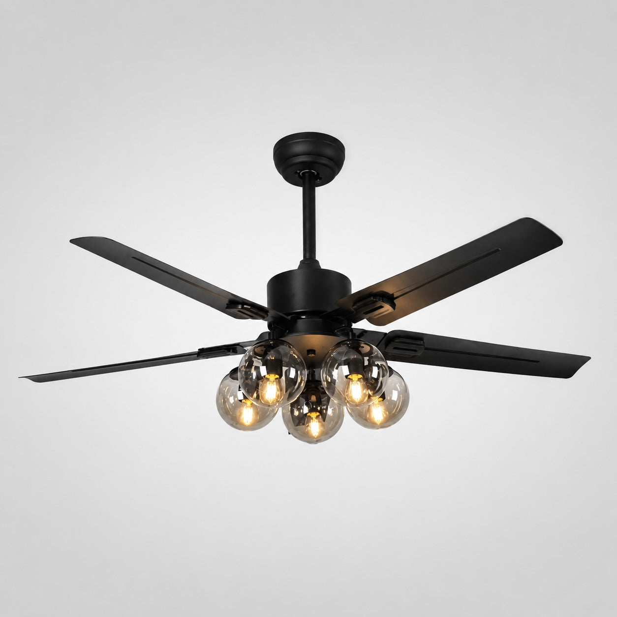 Industrial Black Ceiling Fan Light Flush Mount Metal Adjustable LED 52 Inch 60W | ribuella