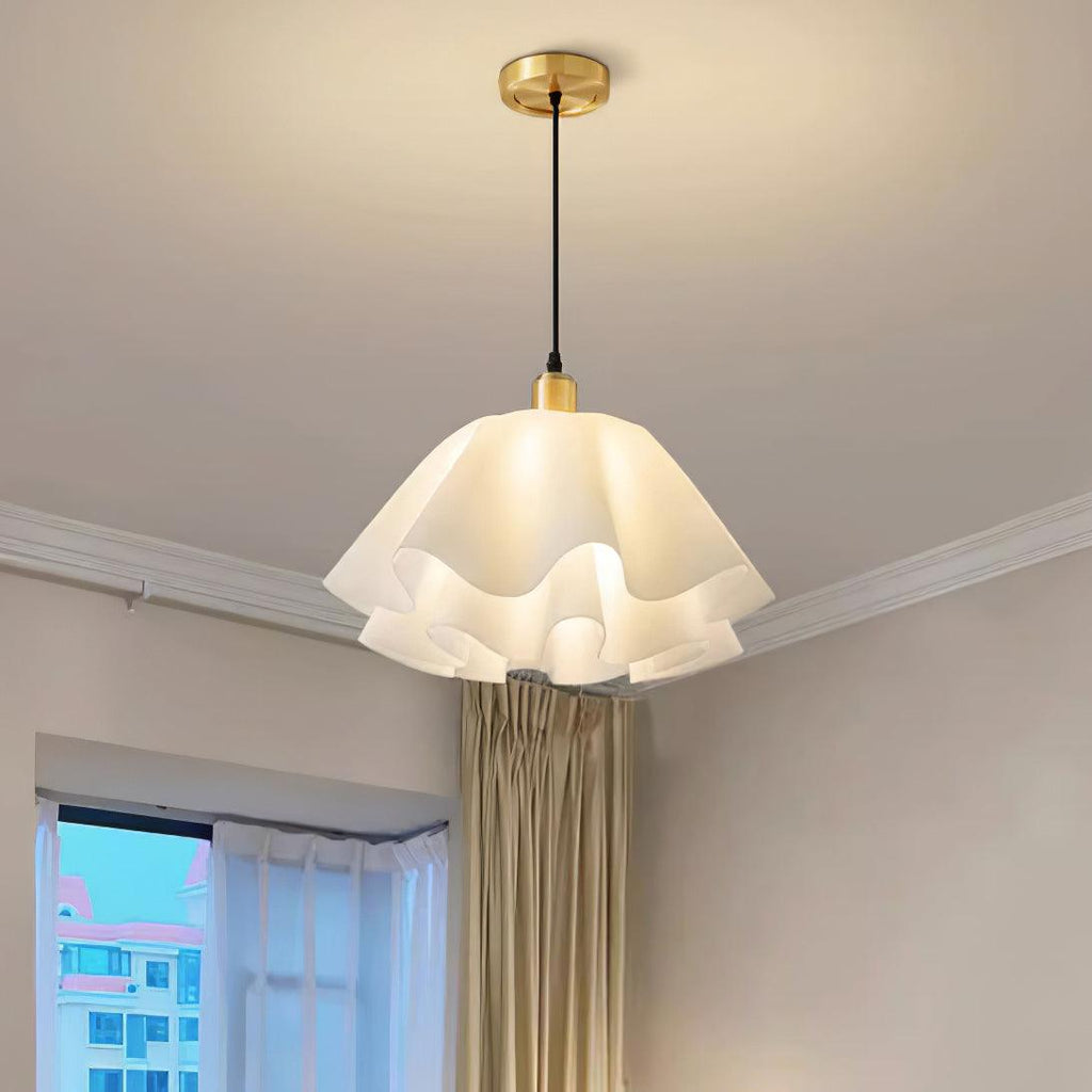 Gailon Pleated Pendant Lamp, Brass And White Finish, 30 Cm And 40 Cm Sizes