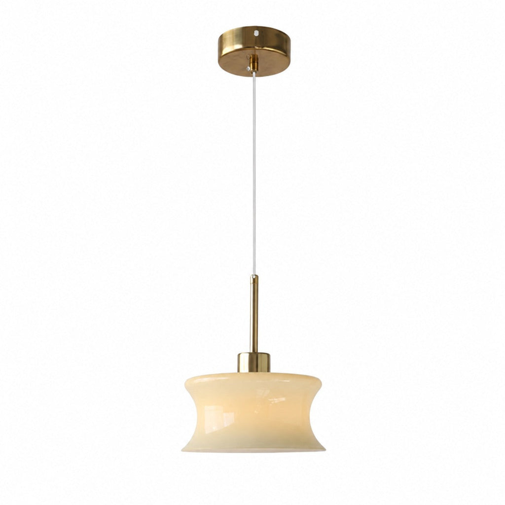French Retro Glass Pendant Light, Compact Hourglass Shade, Slim Suspension