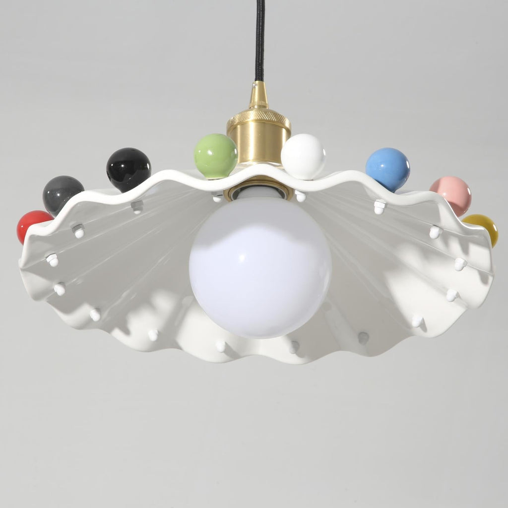 Fonthill Pendant Lamp, Sculpted Wavy Form, Glossy Bead Detail