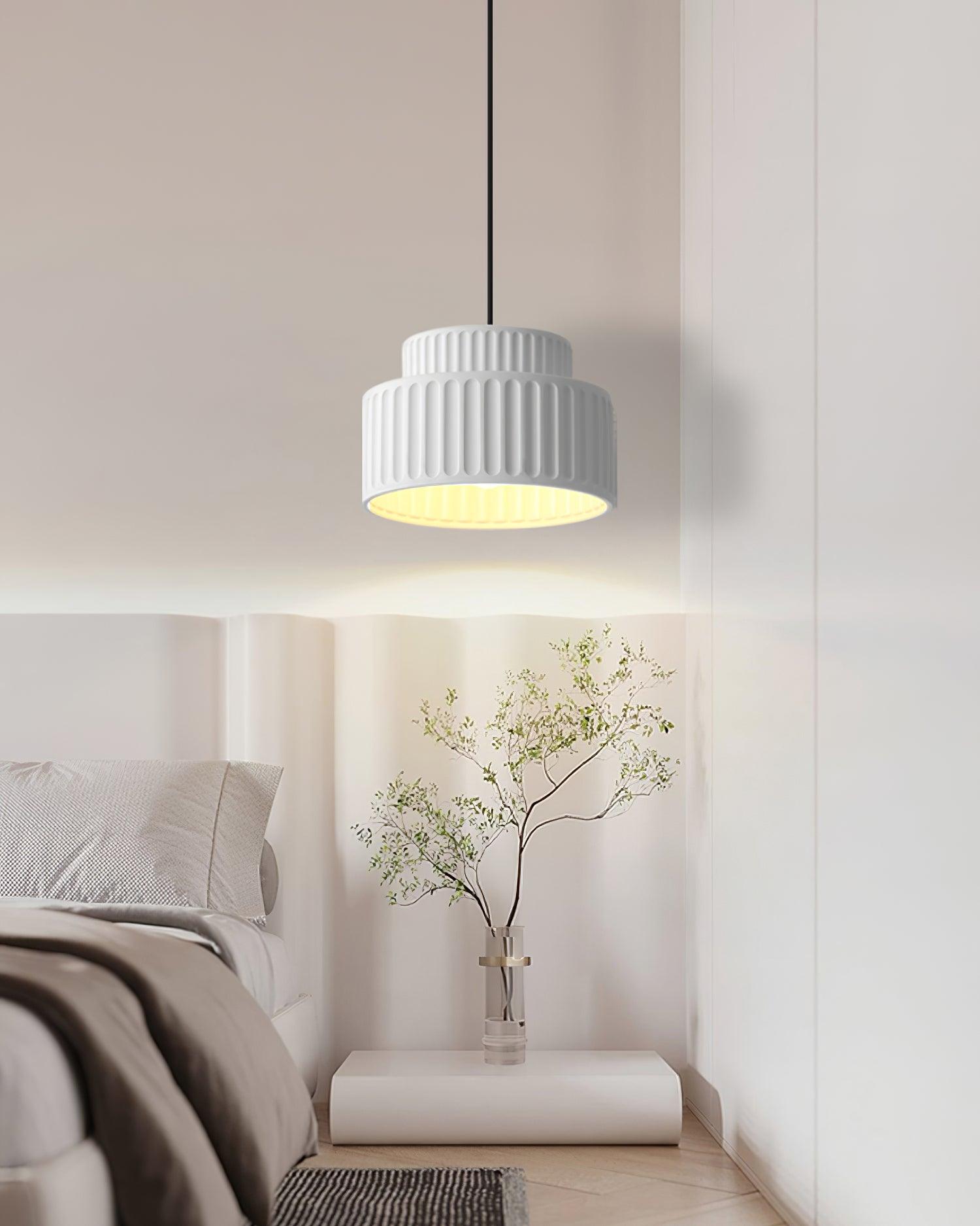 Fluted Resin Drum Pendant Light, Nordic Minimalist Textured Shade