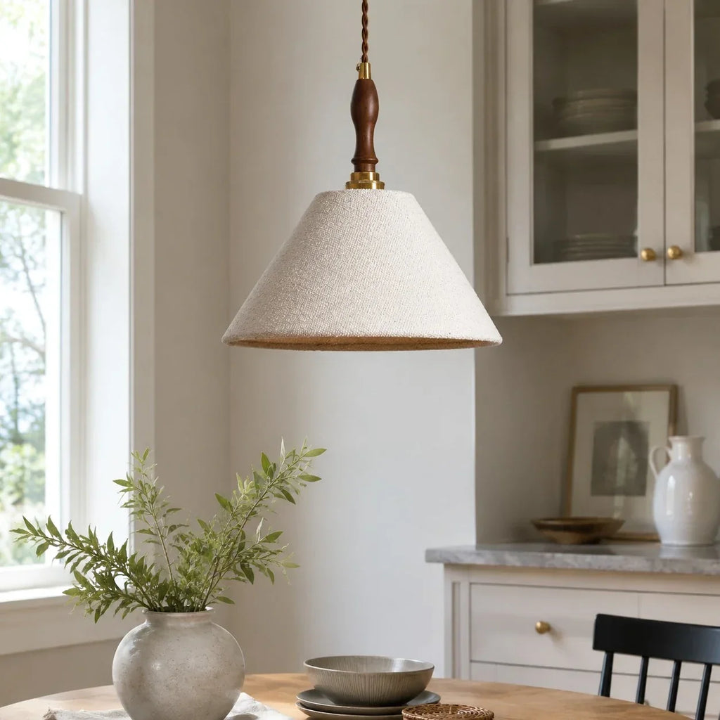 French Vintage Cream Fabric Pendant Light - Woven Texture Ceiling Shade