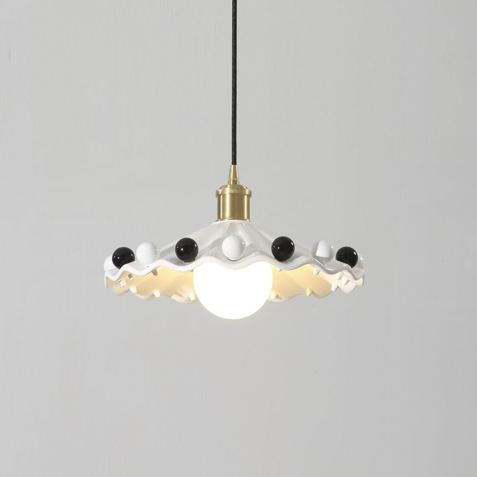 Fonthill Pendant Lamp, Sculpted Wavy Form, Glossy Bead Detail