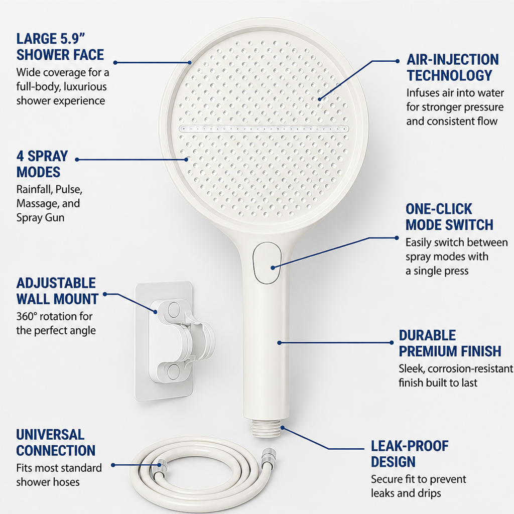 TempestaPure High-Pressure Handheld Shower Head | Ignite Your Senses with a Powerfully Revitalizing Shower Every Time | ribuella