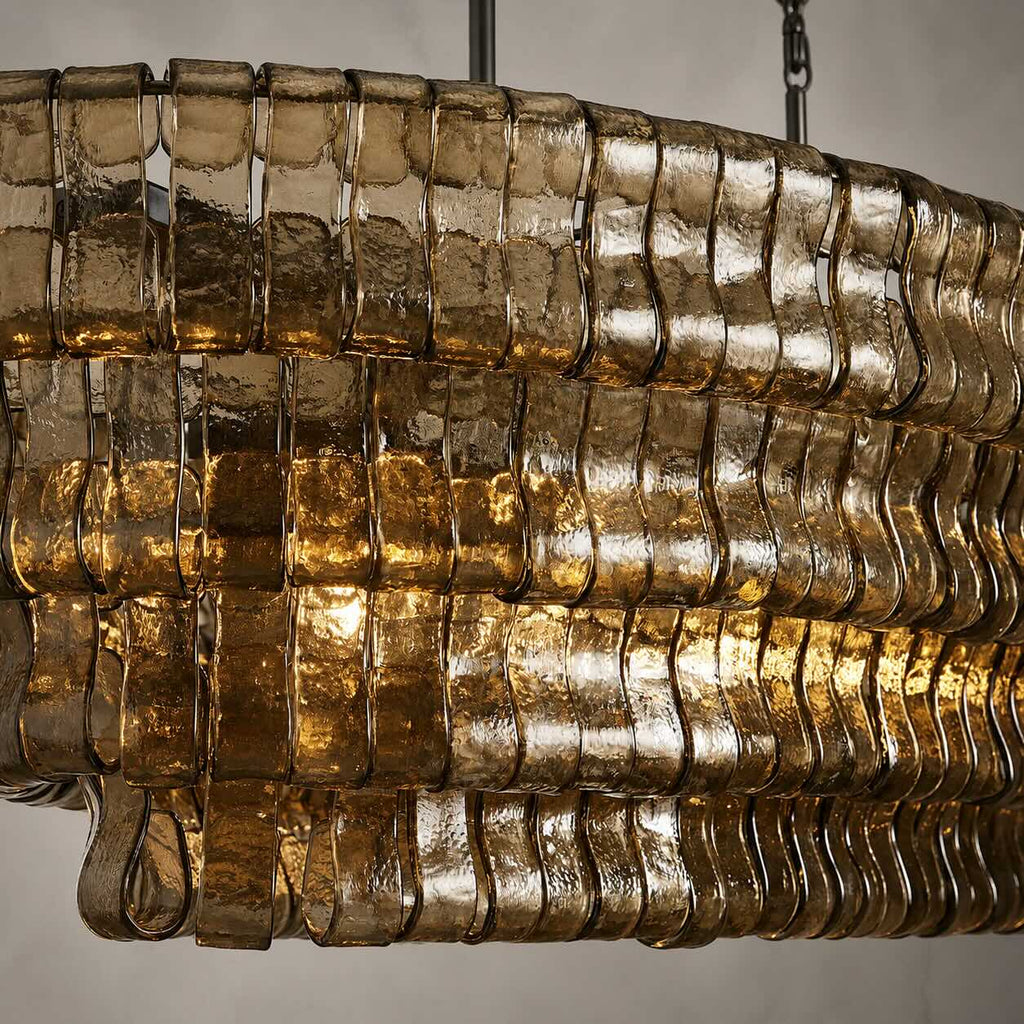Modern Oval Chandelier Light Adjustable Hanging Steel Glass Fixture with 5 or 12 Bulb Options | ribuella