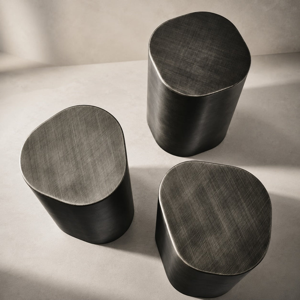 Contemporary Small Side Table with Irregular Top and Hand-Brushed Steel Finish for Versatile Spaces | ribuella