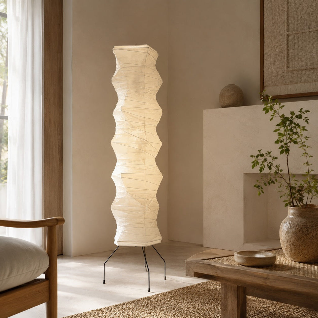 Lampadaire noir moderne au design réglable, avec abat-jour en papier washi pour ampoules LED | ribuella