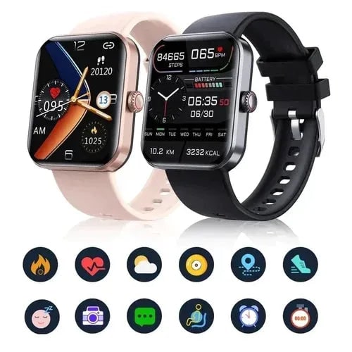 Waterproof Silicone Smartwatch, Rectangular Touchscreen, Heart Rate Fitness Monitor