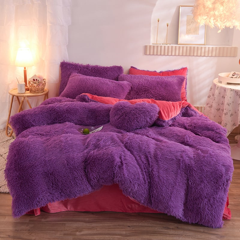 Βασιλική παπλωματοθήκη Fluffy Shaggy, σετ κρεβατιού από βελούδινη συνθετική γούνα, μαλακό κάλυμμα