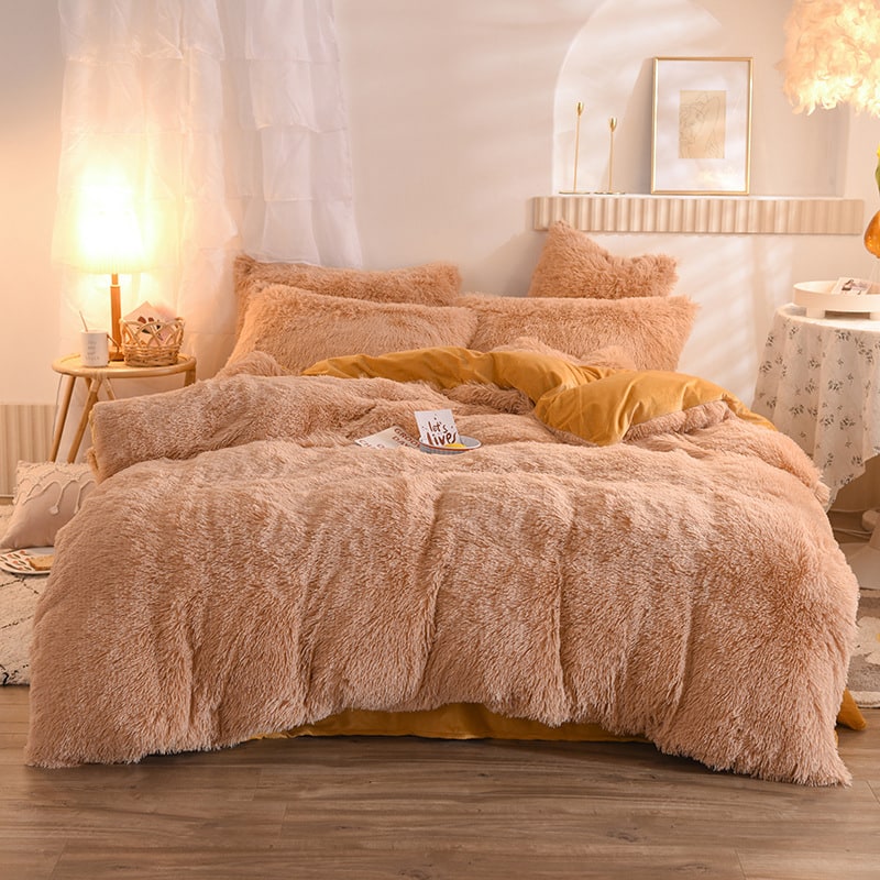 Βασιλική παπλωματοθήκη Fluffy Shaggy, σετ κρεβατιού από βελούδινη συνθετική γούνα, μαλακό κάλυμμα