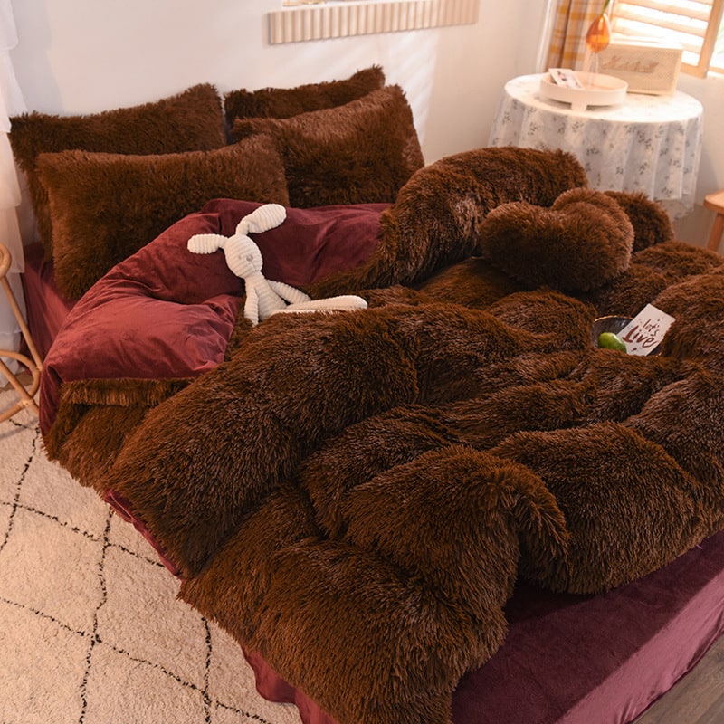 Βασιλική παπλωματοθήκη Fluffy Shaggy, σετ κρεβατιού από βελούδινη συνθετική γούνα, μαλακό κάλυμμα