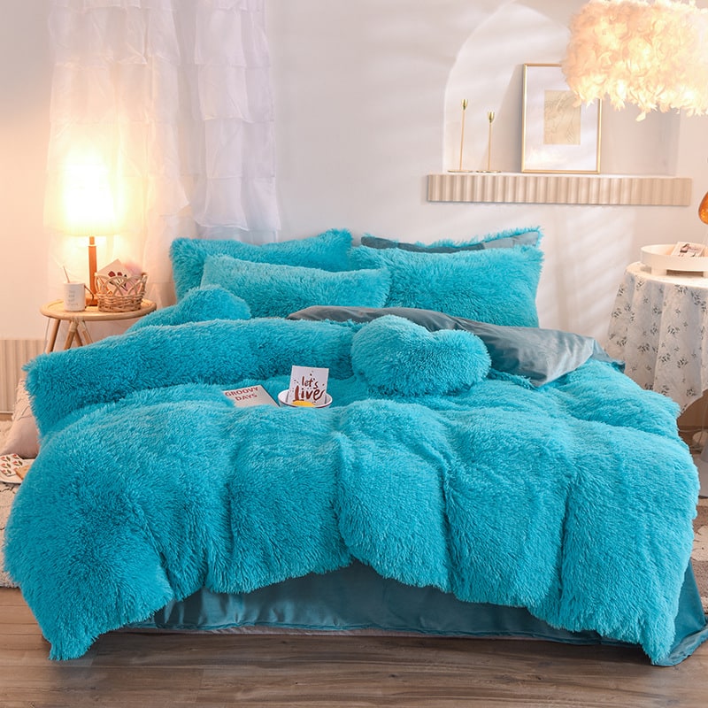 Βασιλική παπλωματοθήκη Fluffy Shaggy, σετ κρεβατιού από βελούδινη συνθετική γούνα, μαλακό κάλυμμα