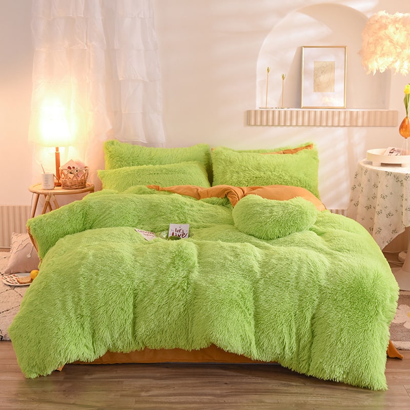 Βασιλική παπλωματοθήκη Fluffy Shaggy, σετ κρεβατιού από βελούδινη συνθετική γούνα, μαλακό κάλυμμα