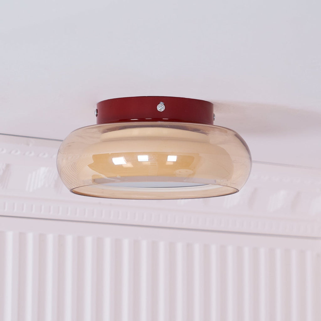 Plafoniera vintage a filo soffitto - Paralume in vetro ambrato, LED integrato