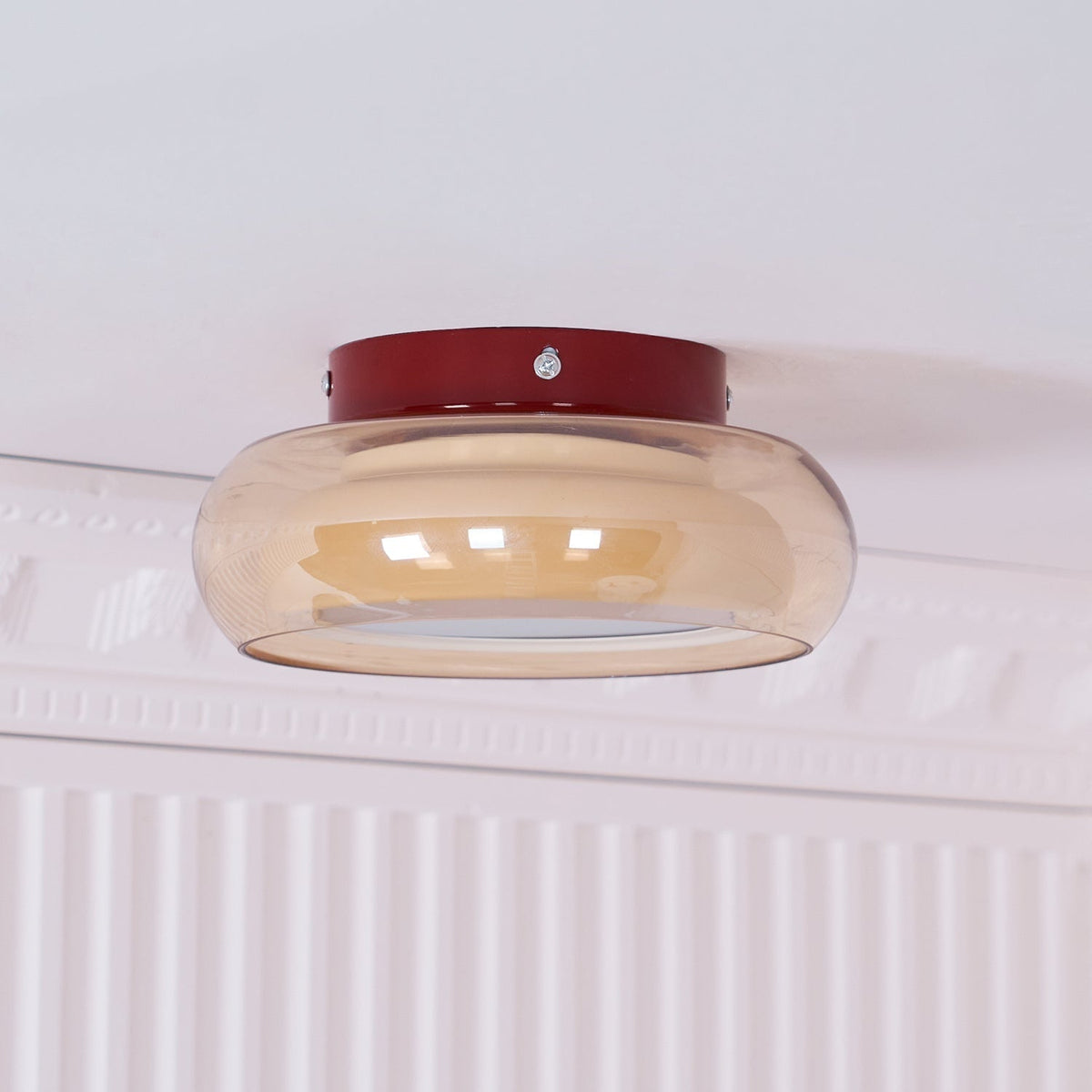 Plafoniera vintage a filo soffitto - Paralume in vetro ambrato, LED integrato