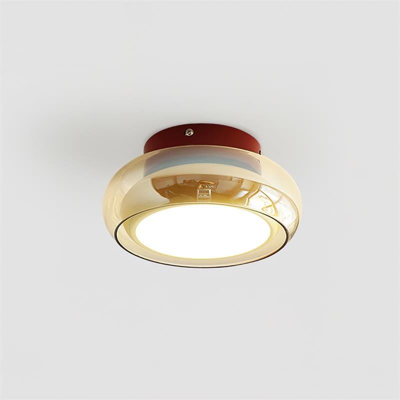 Plafoniera vintage a filo soffitto - Paralume in vetro ambrato, LED integrato