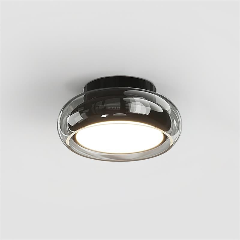 Vintage Flush Mount Ceiling Light Fixture - Amber Glass Shade, Integrated LED