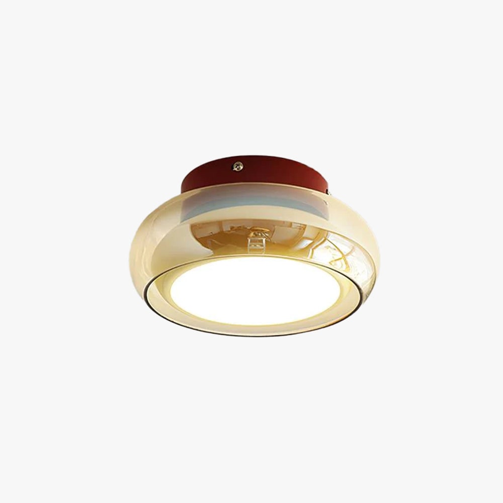 Plafoniera vintage a filo soffitto - Paralume in vetro ambrato, LED integrato
