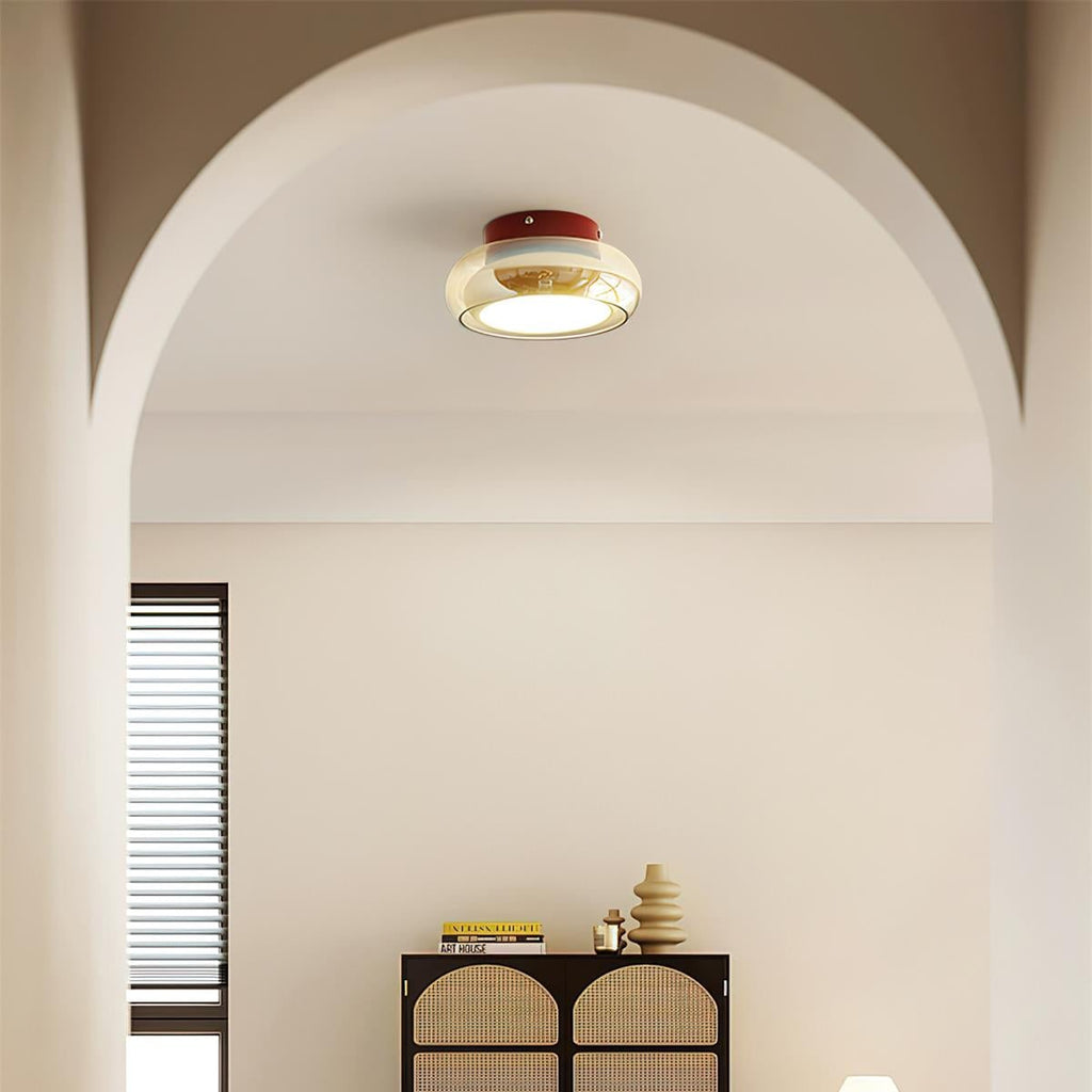 Plafoniera vintage a filo soffitto - Paralume in vetro ambrato, LED integrato