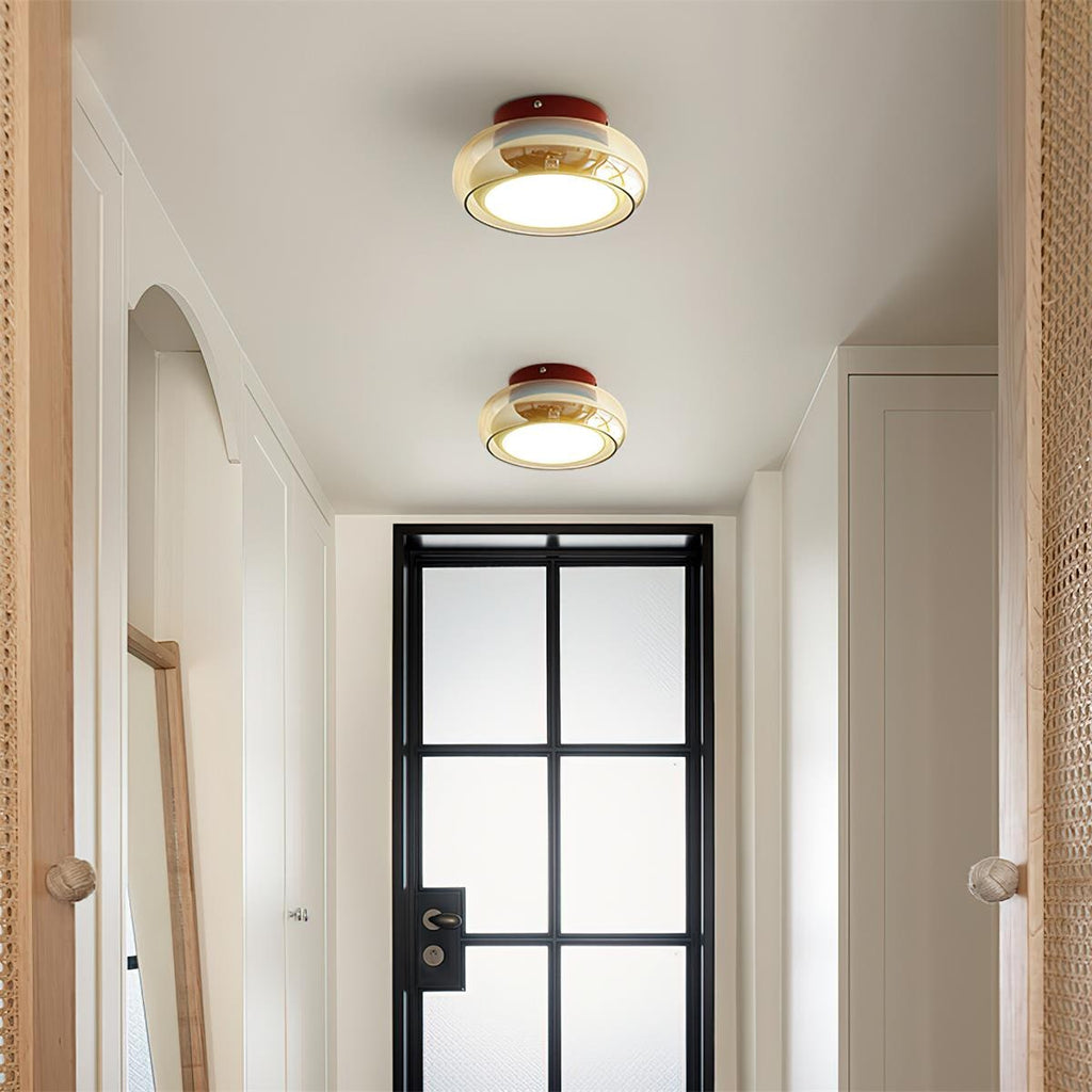 Plafoniera vintage a filo soffitto - Paralume in vetro ambrato, LED integrato
