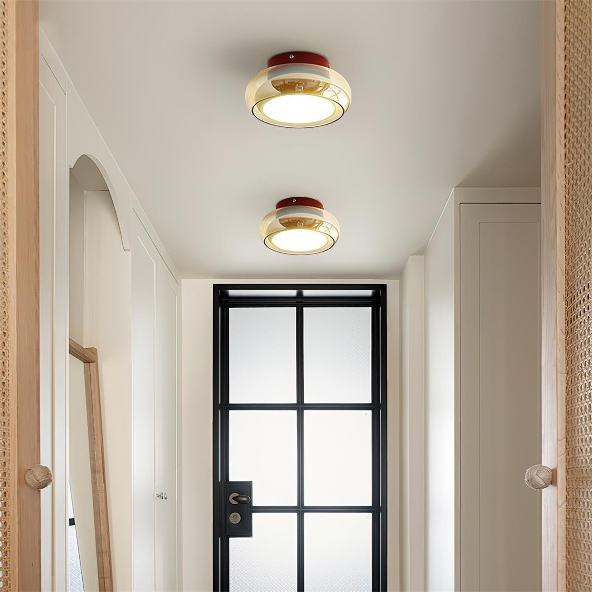 Vintage Flush Mount Ceiling Light Fixture - Amber Glass Shade, Integrated LED