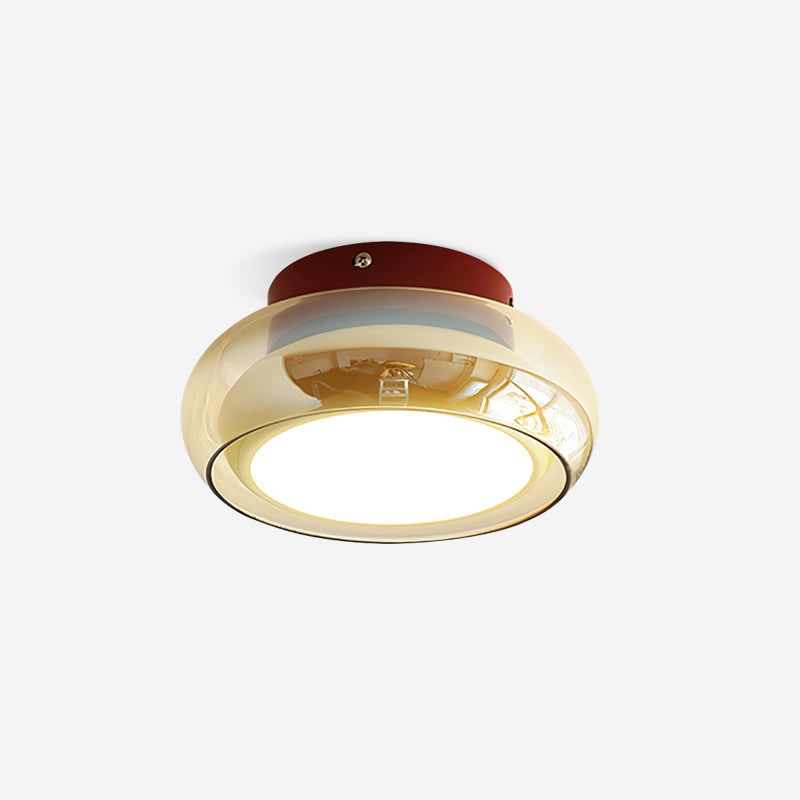 Plafoniera vintage a filo soffitto - Paralume in vetro ambrato, LED integrato