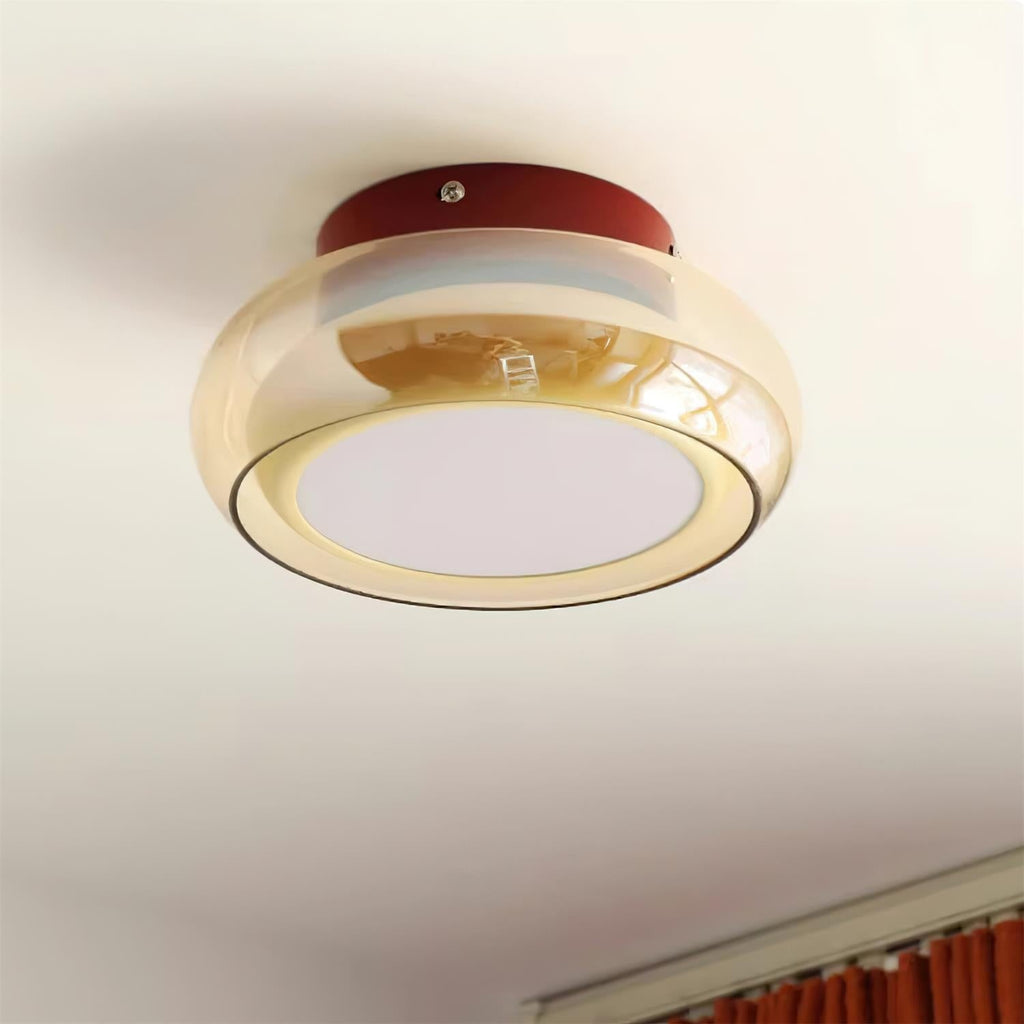 Plafoniera vintage a filo soffitto - Paralume in vetro ambrato, LED integrato
